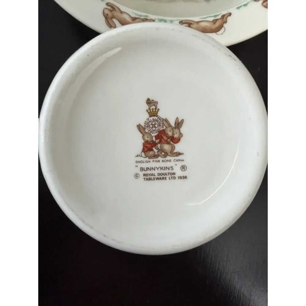 Royal Doulton Bunnykins Double Handled Cup & Bowl Set English Bone China